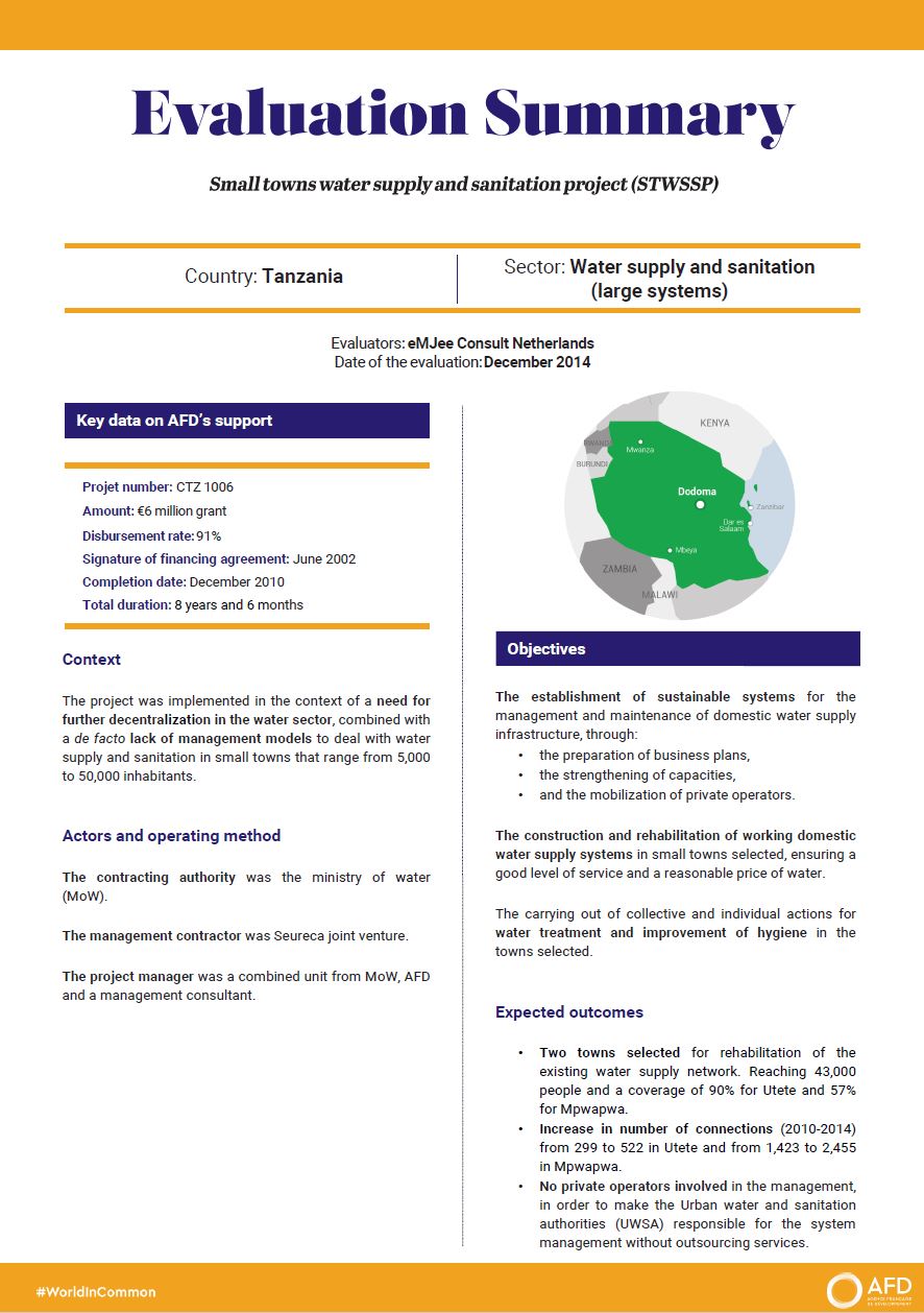 Evaluation Summary - Small towns water supply and sanitation project (STWSSP), Tanzania